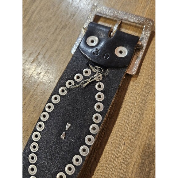 Vtg Brave 1992 Black Leather Jeweled & Studded Square Buckle Waist Belt Sz 30 main image 2